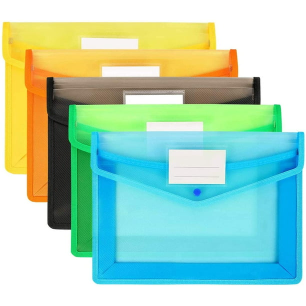 2pcs Transparent Colorful A4 File Bags Button Closure Plastic Document Holder
